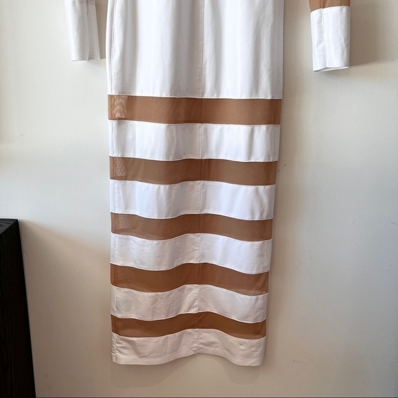 NORMA KAMALI Splice Striped Sheer Knit Midi Dress In White Long Sleeves Size S - Picture 4 of 11